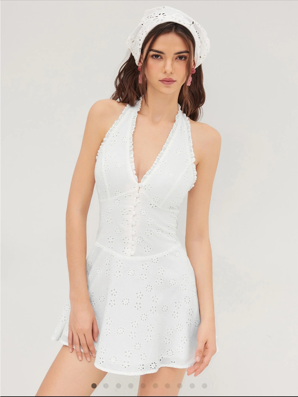 Cider White V Neck Halter Mini Dress